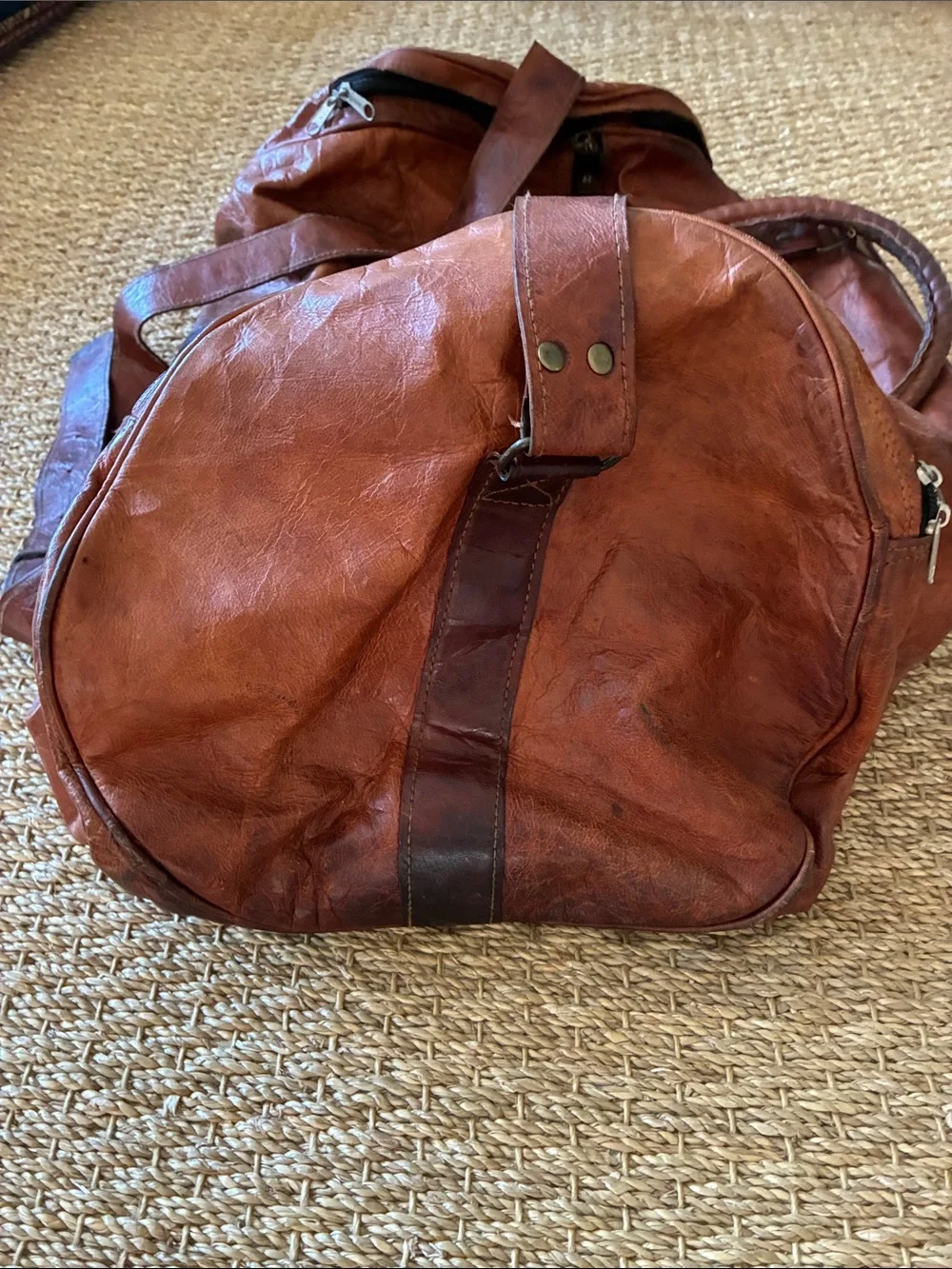 Large Vintage Classic Brown Real Leather Weekender Duffle Bag